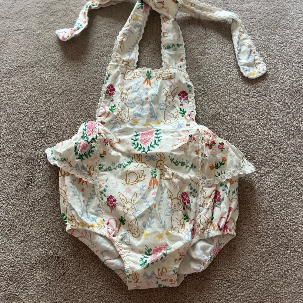 SweetHoney Down the bunny trail Easter ruffle bubble romper